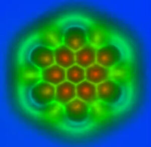 Una molecola di grafene , composto esclusivamente da atomi di carbonio fotografato grazie al microscopio a forza atomica.